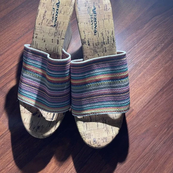 Arizona Jean Co. Multicolor Elastic Striped Cork Wedge Slide Sandals - Women - Picture 4 of 13
